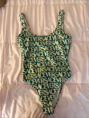 Versace Womens Teal and White Logo One-Piece